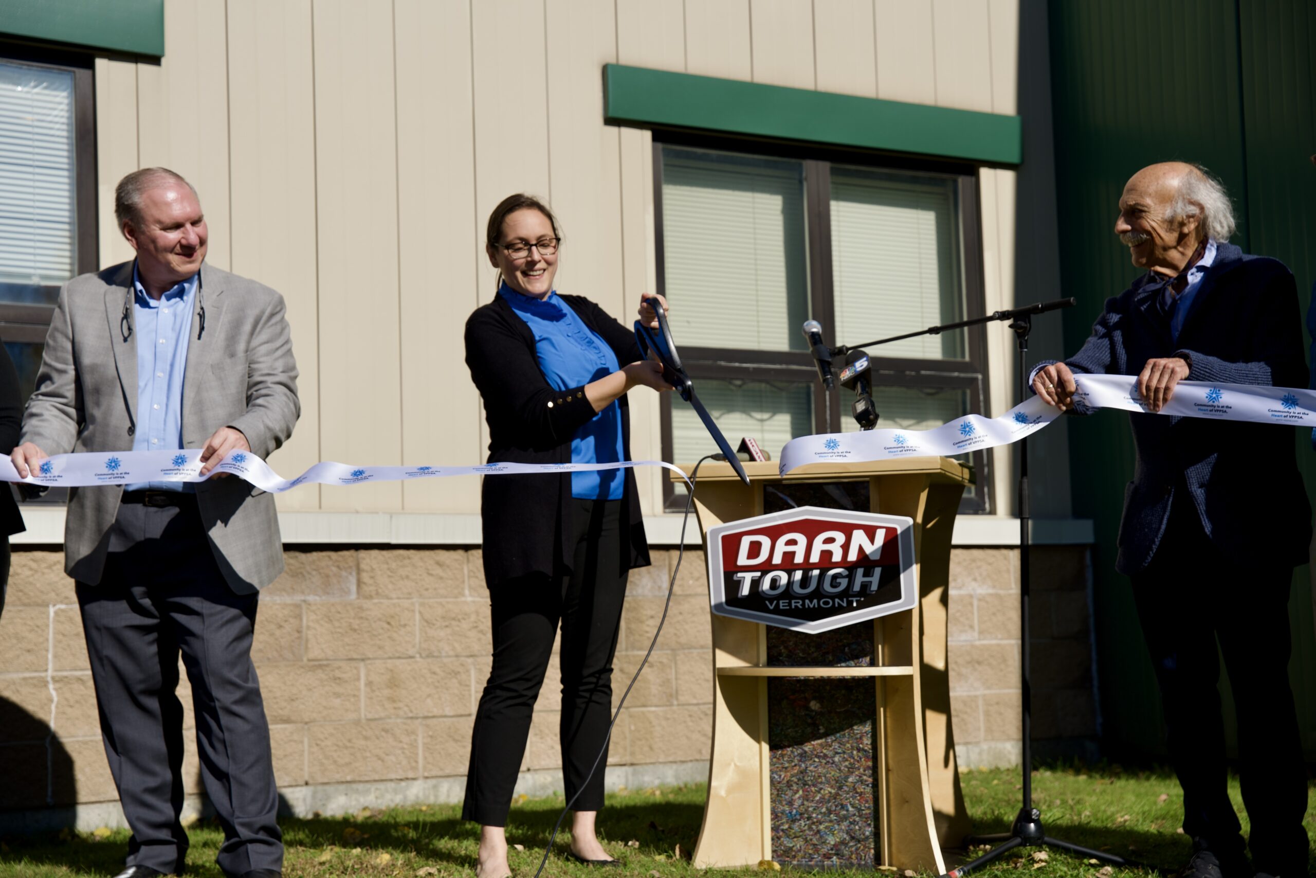 Leadership and staff from VPPSA and Darn Tough Socks celebrated facility upgrades in Northfield, Vt. on October 23, 2024.